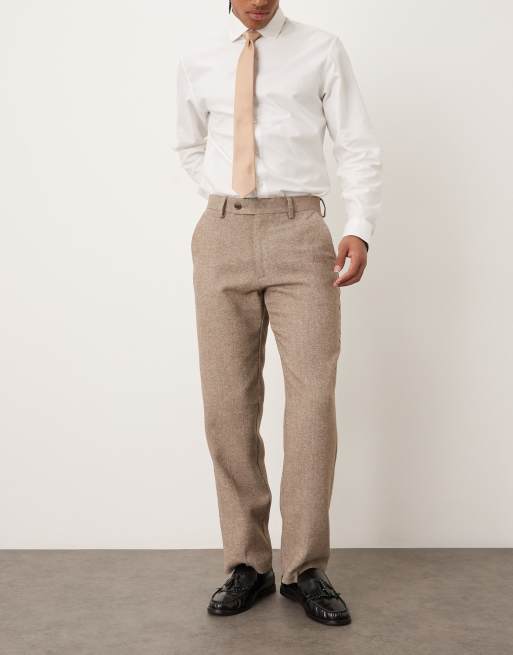 Pantalones de vestir beis de pernera recta con patrón de espiga de mezcla lana de ASOS DESIGN, 2 de 5