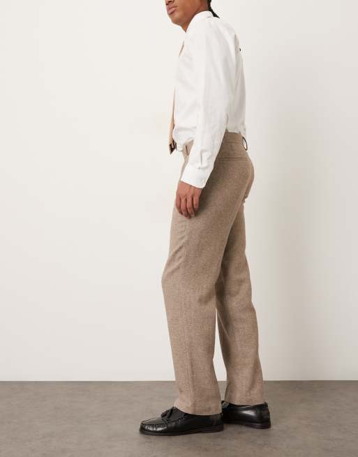 Pantalones de vestir beis de pernera recta con patrón de espiga de mezcla lana de ASOS DESIGN, 3 de 5