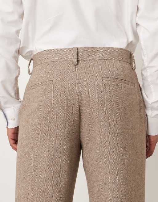 Pantalones de vestir beis de pernera recta con patrón de espiga de mezcla lana de ASOS DESIGN, 4 de 5