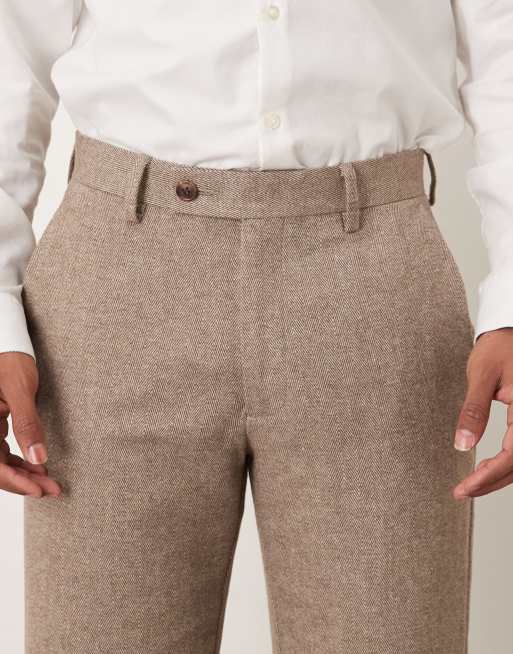 Pantalones de vestir beis de pernera recta con patrón de espiga de mezcla lana de ASOS DESIGN, 5 de 5