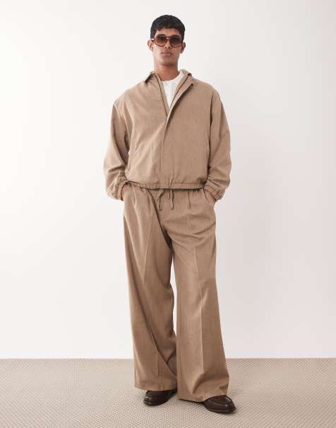 Pantalones de vestir beis de pernera suelta con cinturilla elástica de ASOS DESIGN (parte de un conjunto) - view 1