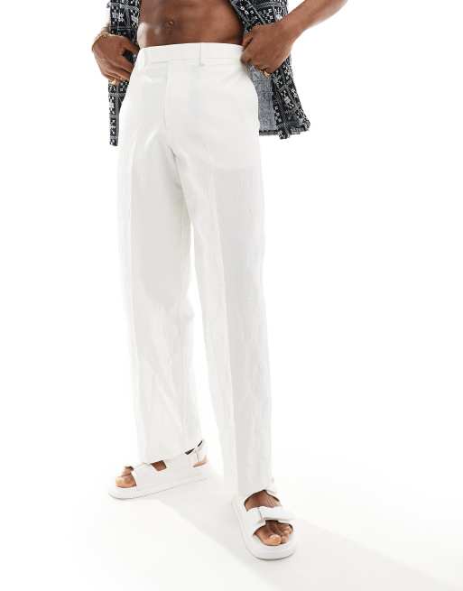 Pantalones de vestir blancos de pernera ancha de tejido texturizado de ASOS DESIGN