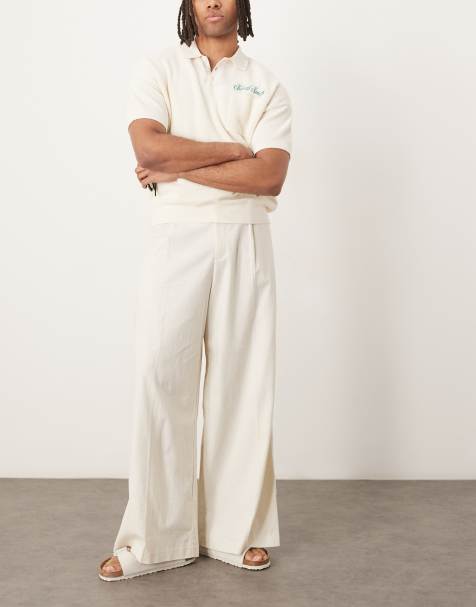 Pantalones de vestir blancos de pernera muy ancha con pinzas delanteras de mezcla de lino de ASOS DESIGN - view 1
