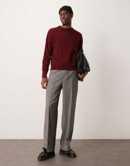 Pantalones de vestir blancos y negros de pernera ancha con estampado de pata de gallo de mezcla de lana de ASOS DESIGN