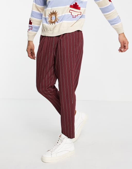 Pantalones de vestir burdeos de corte tapered a rayas de ASOS DESIGN