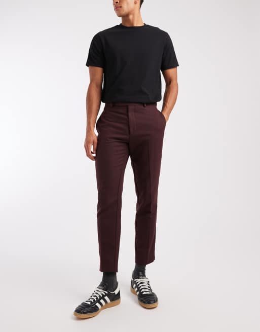 Pantalones de vestir burdeos de corte tapered de mezcla de lana de ASOS DESIGN, 2 de 5