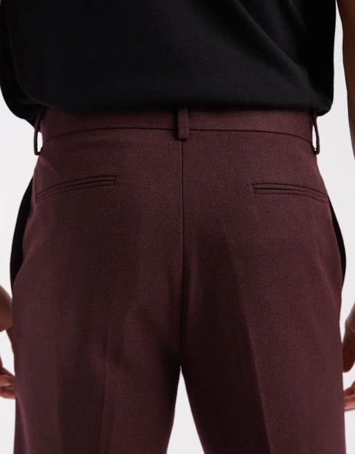 Pantalones de vestir burdeos de corte tapered de mezcla de lana de ASOS DESIGN, 5 de 5