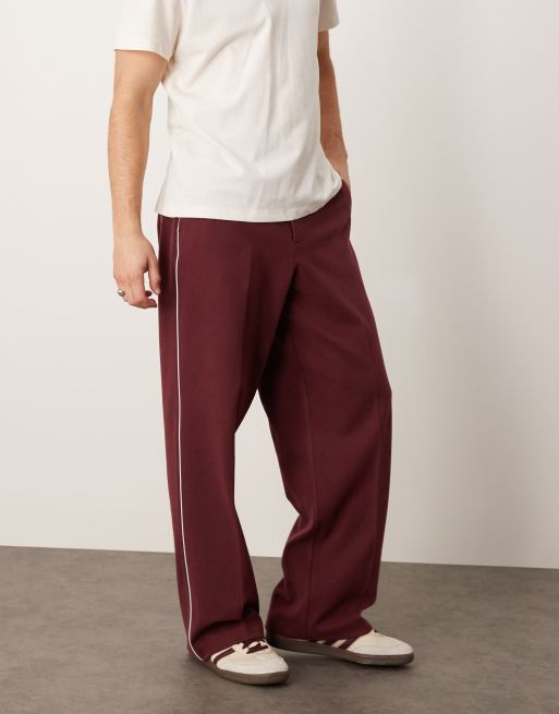 Pantalones de vestir burdeos de pernera ancha con ribetes laterales de ASOS DESIGN