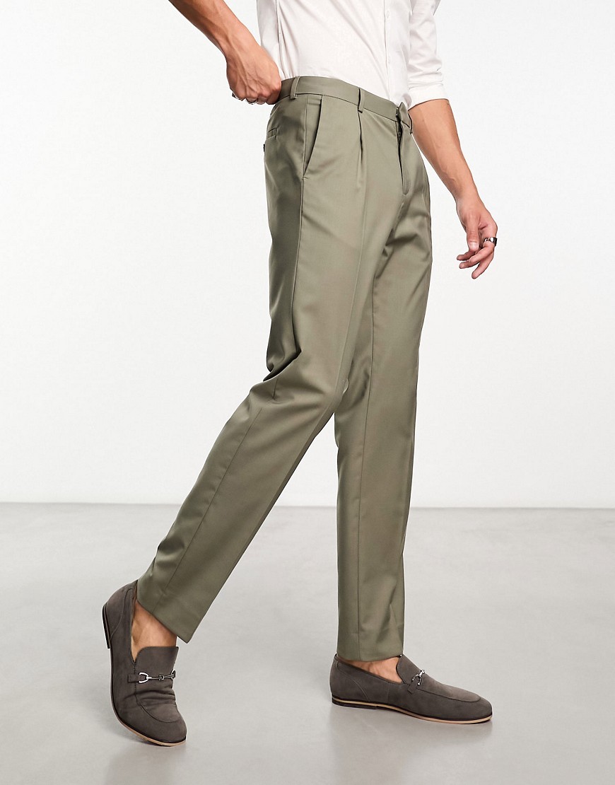 pantalones de vestir caqui plisados de ben sherman-verde