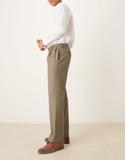 Pantalones de vestir caquis de pernera recta con pinzas dobles de ASOS DESIGN, 3 de 5