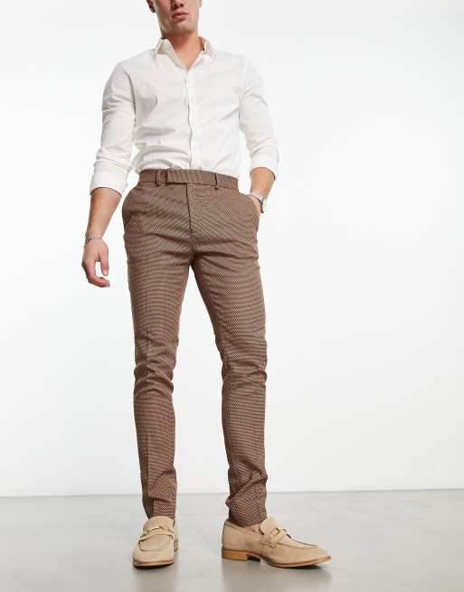 Pantalones de vestir color camel de corte pitillo de tejido microtexturizado de ASOS DESIGN Wedding