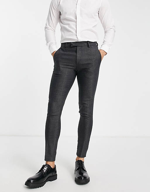 Hombre Other | Pantalones de vestir color carbón de corte superpitillo con diseño de espiguilla ancha de mezcla de lana de ASOS DESIGN - LO69230