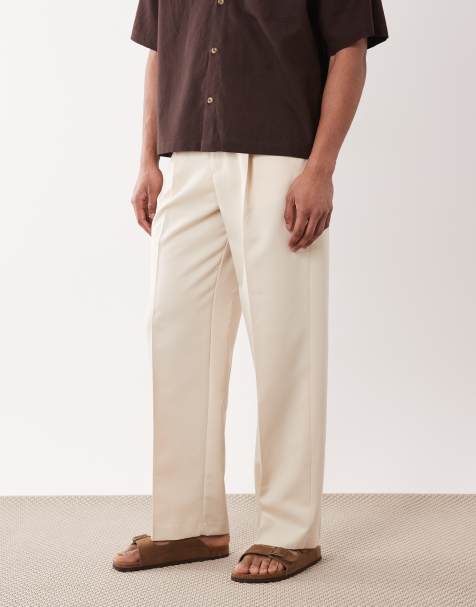 Pantalones de vestir color crudo de pernera ancha sin cierres de ASOS DESIGN - view 1