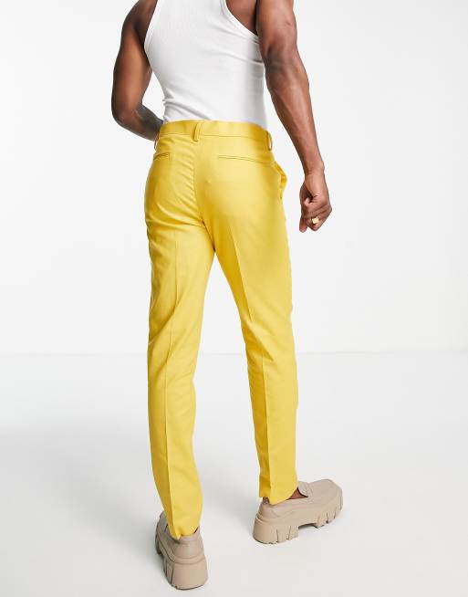 Pantalones de vestir color mostaza de corte slim de mezcla de lino de ASOS DESIGN