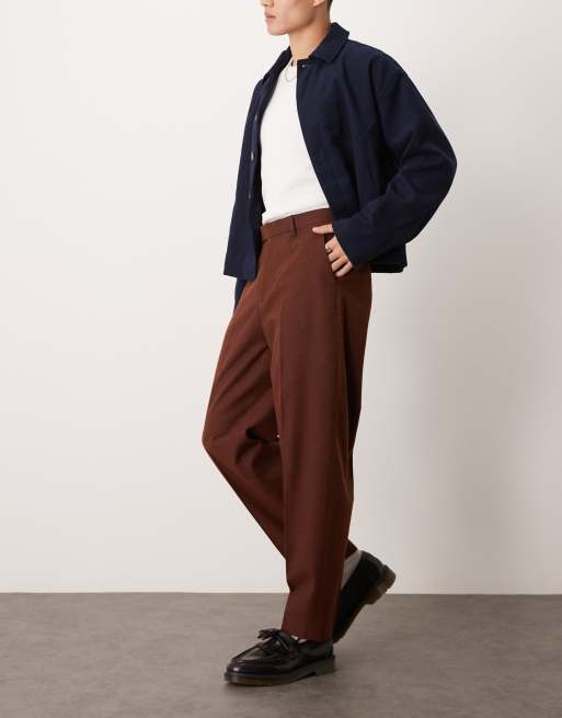 Pantalones de vestir color óxido moteado de corte tapered extragrande de mezcla de lana de ASOS DESIGN