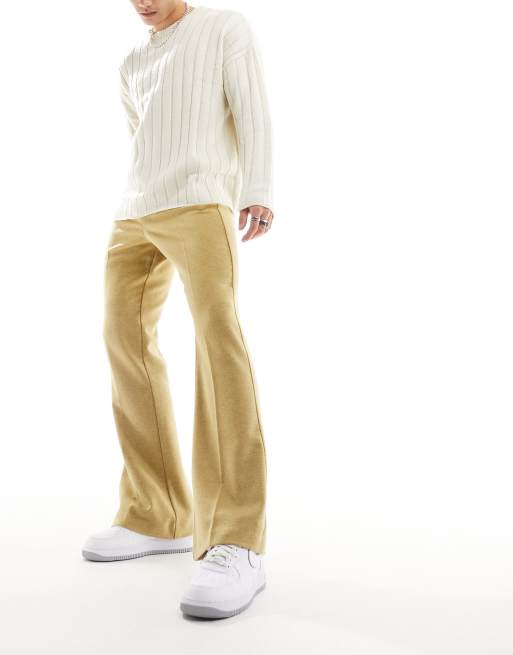 Pantalones de vestir color piedra de campana y talle alto de mezcla de lana de ASOS DESIGN