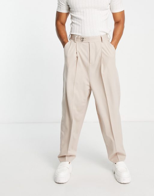 Pantalones de vestir color piedra de corte abombado de ASOS DESIGN