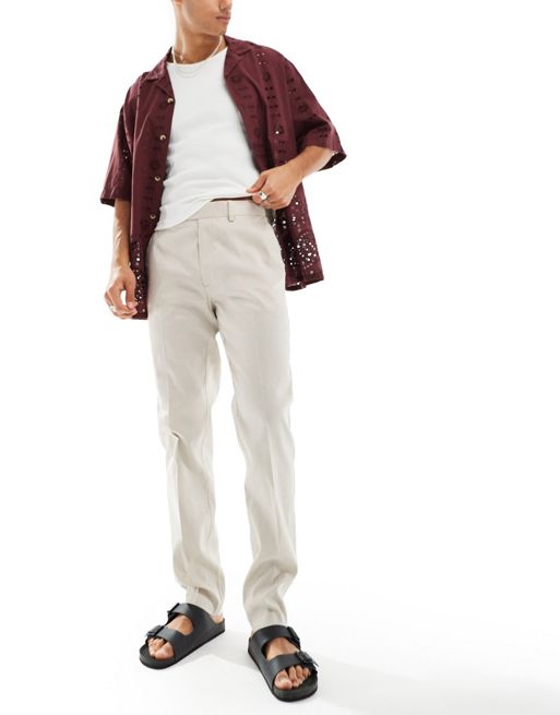 Pantalones de vestir color piedra de corte slim de mezcla de lino de FhyzicsShops DESIGN