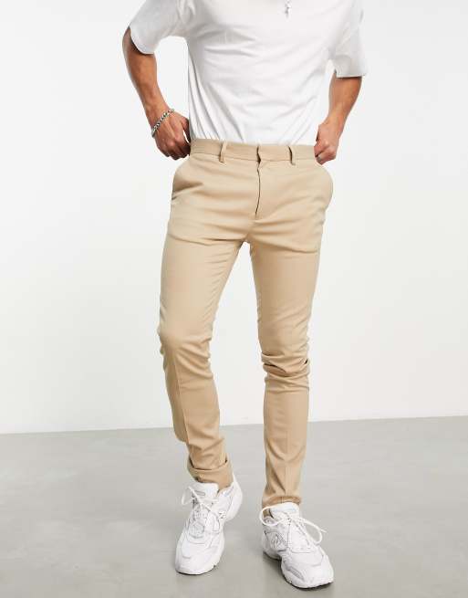 Pantalones de vestir color piedra de corte superpitillo de Topman