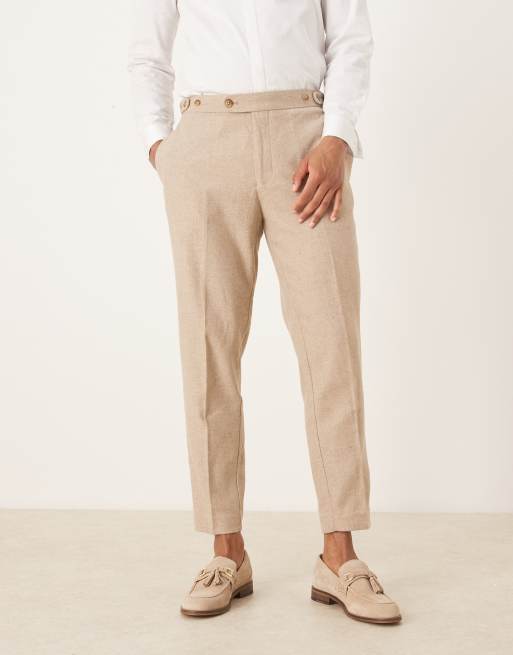 Pantalones de vestir color piedra de corte tapered con trabillas regulables en los laterales de mezcla de lana de ASOS DESIGN