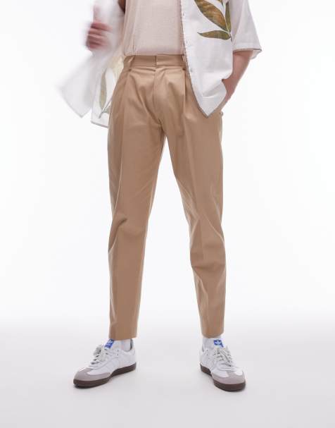 Pantalones de vestir color piedra de corte tapered de algodón compacto de Topman - view 1