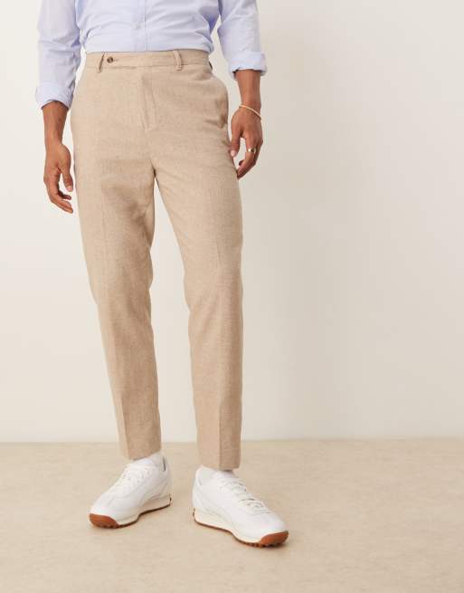 Pantalones de vestir color piedra de corte tapered de mezcla de lana de ASOS DESIGN