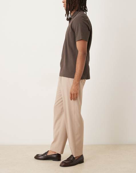 Pantalones de vestir color piedra de corte tapered extragrande con pinzas de franela de ASOS DESIGN - view 1