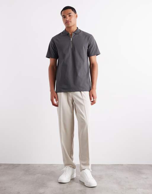 Pantalones de vestir color piedra de corte tapered extragrande de tejido efecto lino de ASOS DESIGN