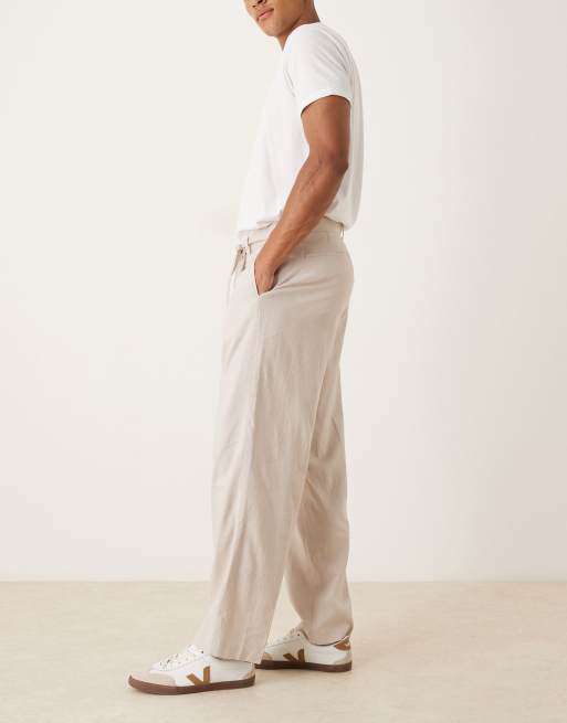 Pantalones de vestir color piedra de pernera ancha con cinturón de mezcla de lino de ASOS DESIGN, 3 de 5