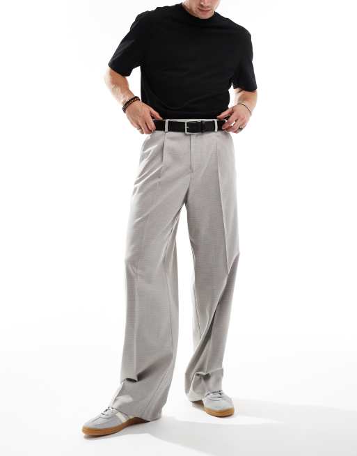 Pantalones de vestir color piedra de pernera ancha con pinzas delanteras de ASOS DESIGN 