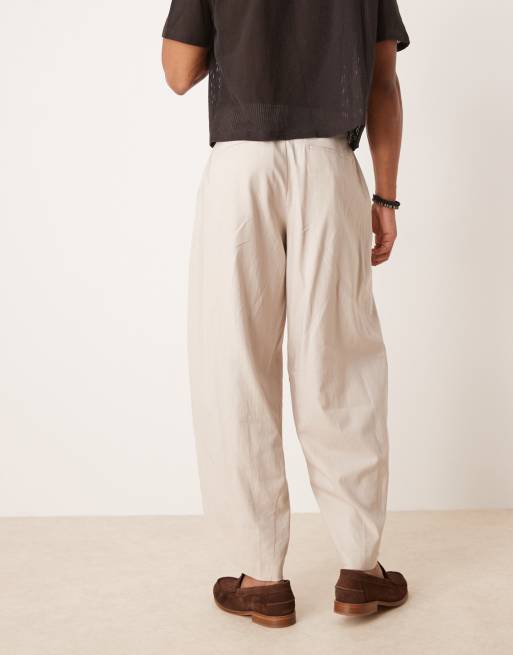 Pantalones de vestir color piedra de pernera barrel ancha de lino de ASOS DESIGN, 3 de 5