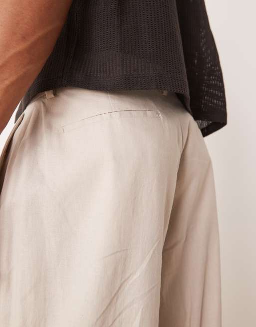 Pantalones de vestir color piedra de pernera barrel ancha de lino de ASOS DESIGN, 4 de 5