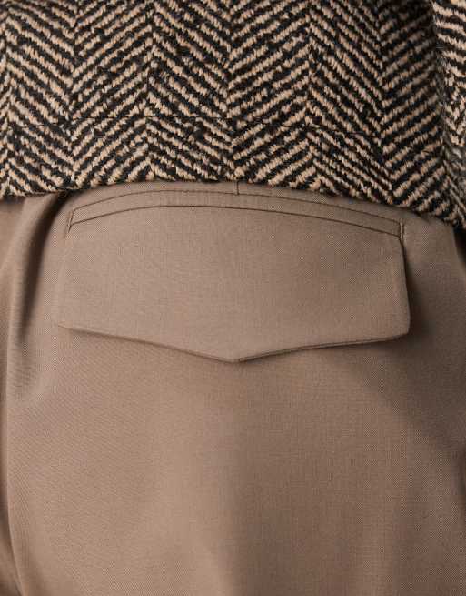 ASOS DESIGN smart oversized tapered trousers with deep pleat in tan