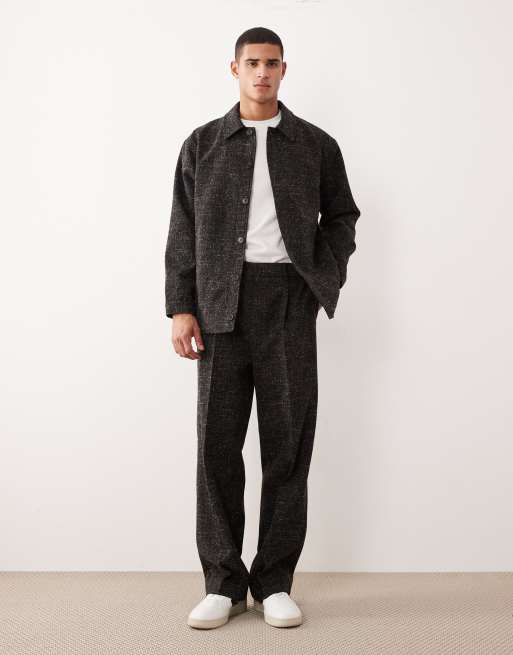 Pantalones de vestir gris carbón de corte ancho de bouclé de ASOS DESIGN (parte de un conjunto)