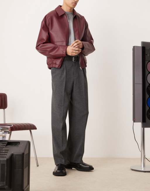 Pantalones de vestir gris carbón de pernera ancha con pinzas y textura cepillada de ASOS DESIGN