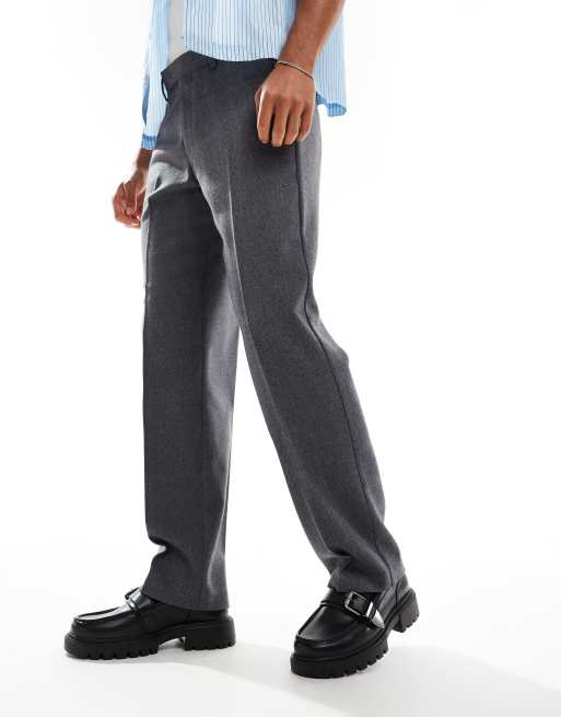 Pantalones de vestir gris carbón de pernera recta con patrón de espiga de mezcla de lana de ASOS DESIGN, 4 de 5