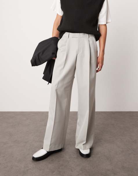 Pantalones de vestir gris claro de corte suelto con pinzas delanteras de ASOS DESIGN - view 1