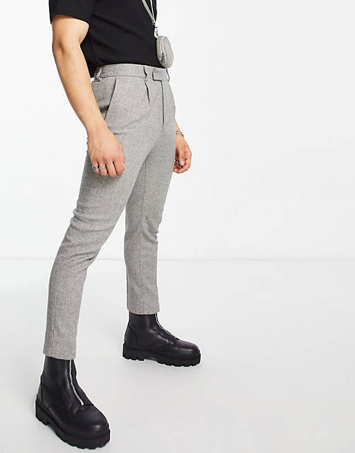 Hombre Other | Pantalones de vestir gris claro de corte tapered de tweed de mezcla de lana de ASOS DESIGN - UD22736