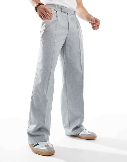 Pantalones de vestir gris claro melange de pernera ancha con pinzas dobles de ASOS DESIGN, 2 de 5