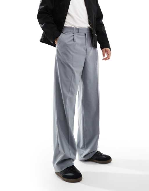 Pantalones de vestir gris medio de pernera ancha con pinzas de ASOS DESIGN