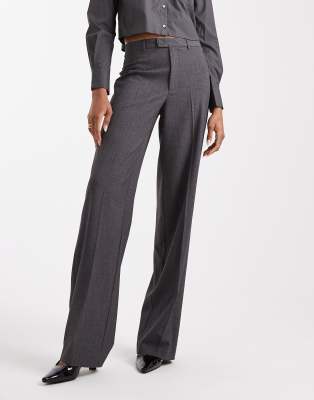 Pantalones de vestir gris oscuro jaspeado de corte recto con