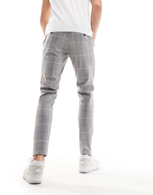 Pantalones de vestir grises con estampado de cuadrícula de corte slim de punto de Jack & Jones Intelligence , 2 de 5
