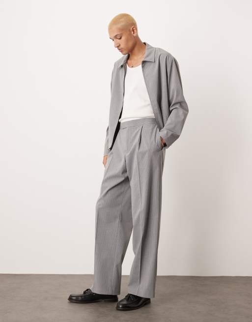Pantalones de vestir grises de corte ancho con raya diplomática y cinturilla elástica de ASOS DESIGN (parte de un conjunto)
