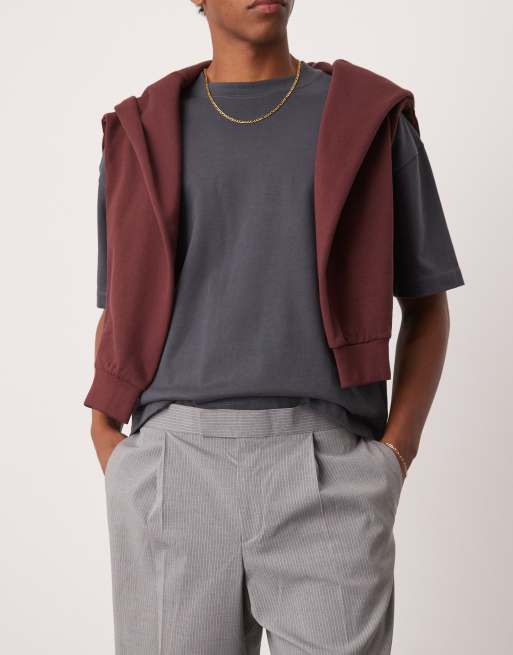 Pantalones de vestir grises de corte ancho con raya diplomática y cinturilla elástica de ASOS DESIGN (parte de un conjunto)