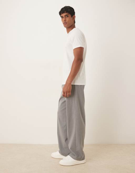Pantalones de vestir grises de corte ancho con raya diplomática y cinturilla elástica de ASOS DESIGN (parte de un conjunto), 3 de 5