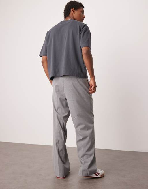 Pantalones de vestir grises de corte ancho con raya diplomática y cinturilla elástica de ASOS DESIGN (parte de un conjunto)