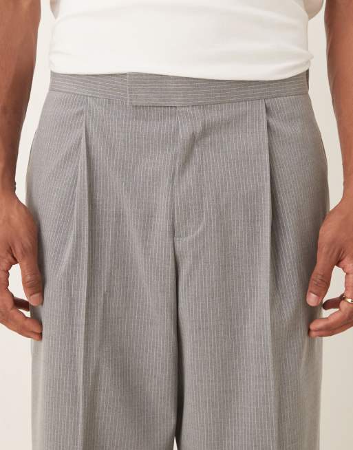 Pantalones de vestir grises de corte ancho con raya diplomática y cinturilla elástica de ASOS DESIGN (parte de un conjunto), 4 de 5