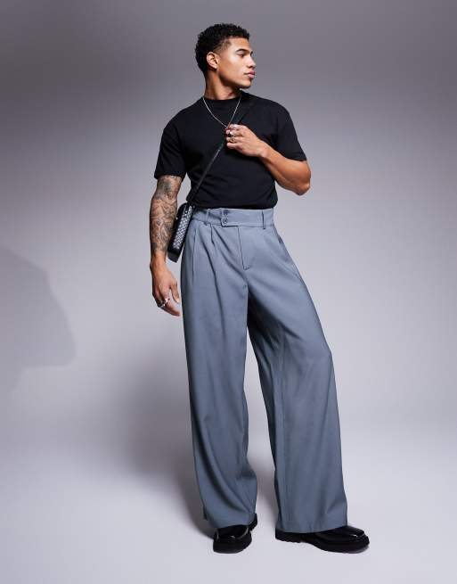 Pantalones de vestir grises de corte suelto con cinturilla ancha de ASOS DESIGN, 5 de 5