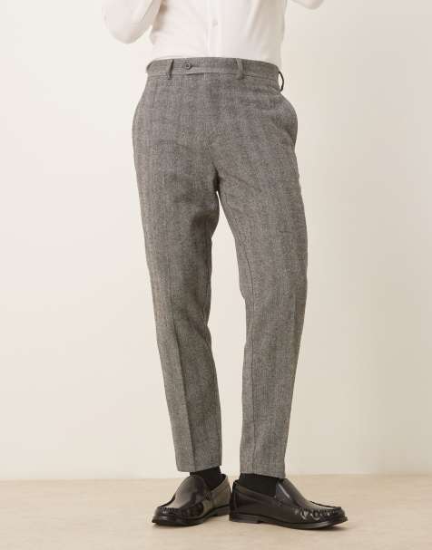 Pantalones de vestir grises de corte tapered con diseño de espiga de ASOS DESIGN - view 1