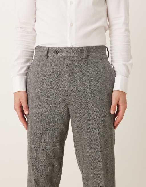Pantalones de vestir grises de corte tapered con diseño de espiga de ASOS DESIGN, 4 de 5